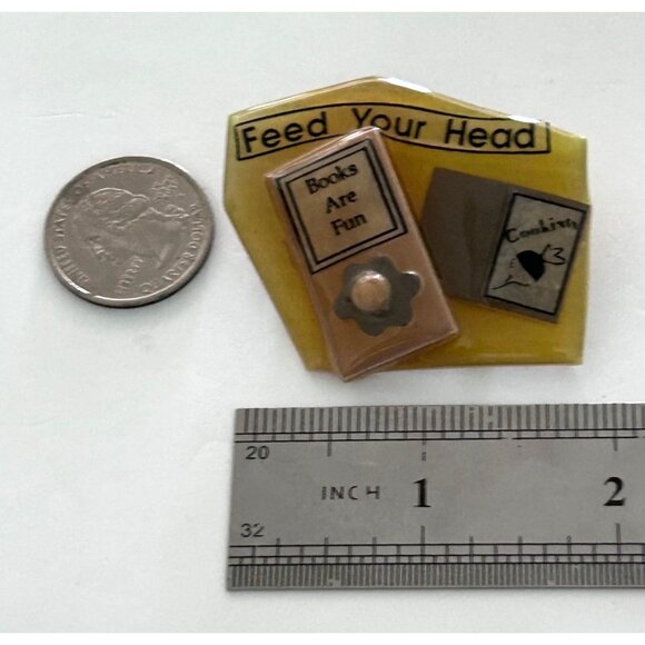 Feed Your Head Book Pin Brooch By Lucinda Vintage Faux Pearl Flower - Picture 2 of 3